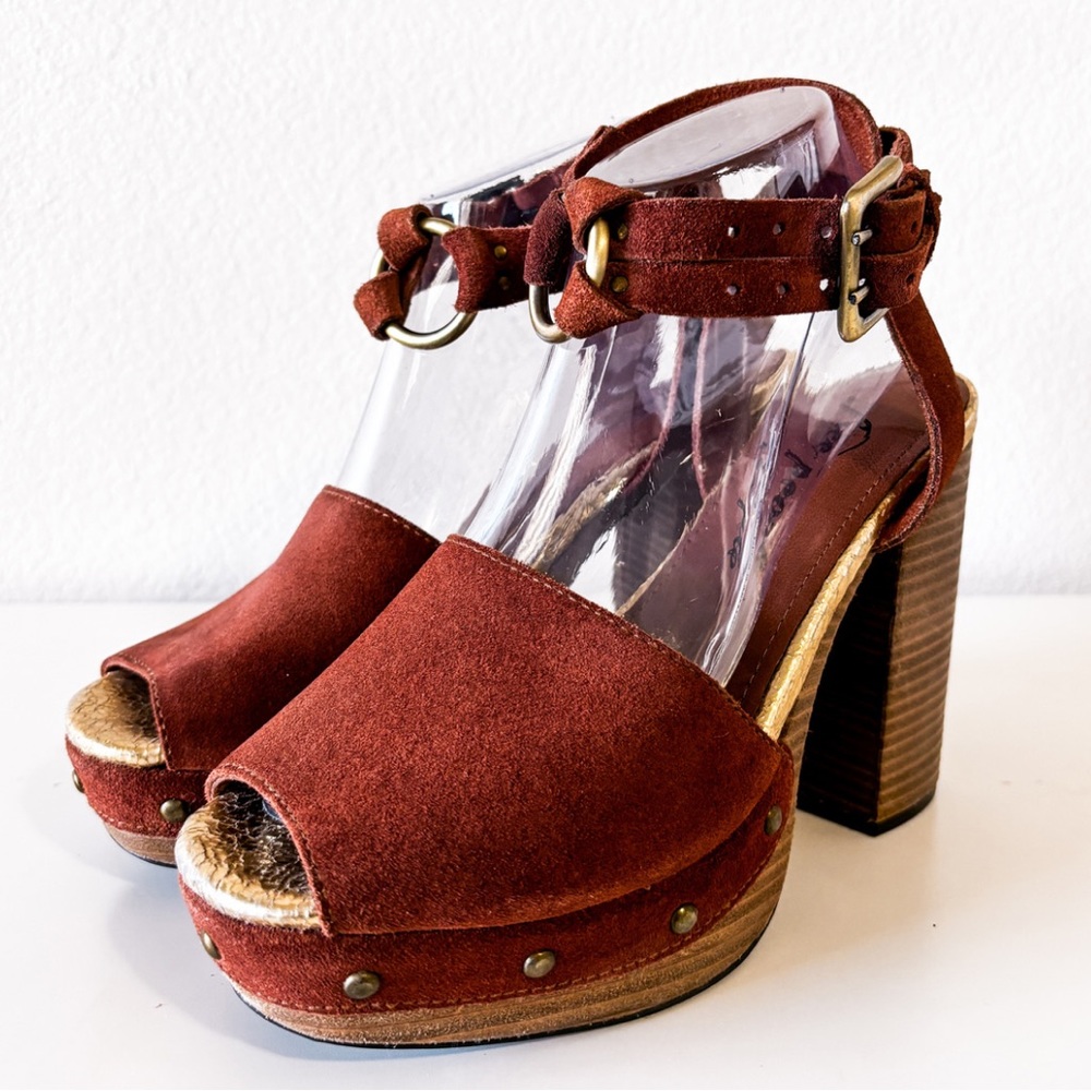 Free People Justine Suede Chunky Platform Block Heel Sandal Size 38 (8 US)